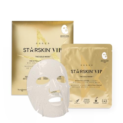 STARSKIN VIP Gold Mask Face, Coconut Bio-Cellulose Revitalizing Face Mask for all Skin Types, Korean Skin Care, Instant Hydration and Plump, Moisturizing and Nourishing, K-Beauty (Pack of 1)