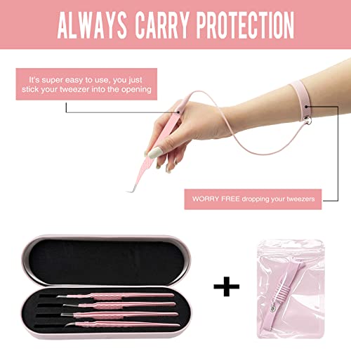Fiber Tip Grip Lash Tweezers for Eyelash Extensions, Set of 4 Pcs Volume Boot 90 Degree Tweezers Eyelash Extension