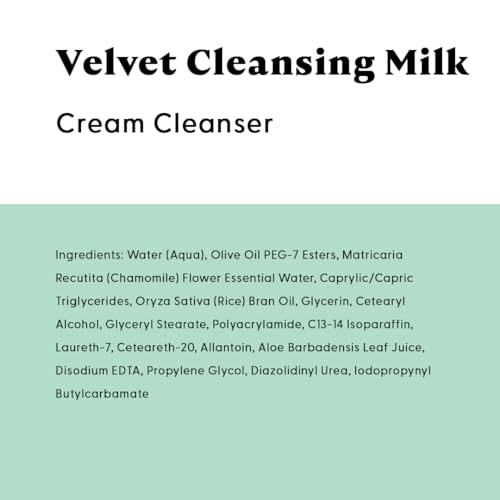 Stratia Velvet Cleansing Milk - Gentle Cream Face Cleanser, Moisturizing & Non-Foaming with Chamomile, Olive Oil & Aloe Vera, 8 Fl Oz