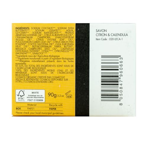 Organic Lemon and Calendula Soap, French Artisan Soap Handcrafted in South France, 3.2 oz
