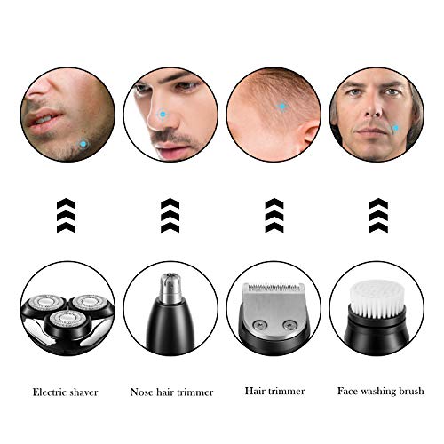 SURKER Electric Shaver Razor Cordless Beard Trimmer for Men Nose Hair Trimmer 3 in 1 Grooming Kit Plus 1 Facial Cleansing Brush Waterproof USB Rechargeable Dry Wet