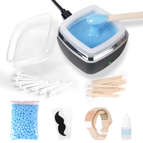 Nose Wax Kit Men, Portable Nose Ear Hair Waxing Kit with 100g Wax, 10 Applicators, 30 Nose Hair Sticks, 10 Mustache & 10 Ear Protectors, mart Constant Temp, USB Fast Heat