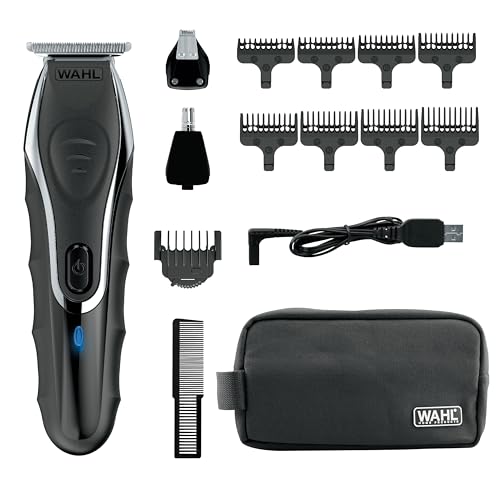 Wahl Aqua Blade¢ç Rechargeable Wet/Dry Lithium-Ion Deluxe Beard Trimmer for Men - Interchangeable Heads for Detailing, Hair, Mustache and Body Grooming - Model 9899-100