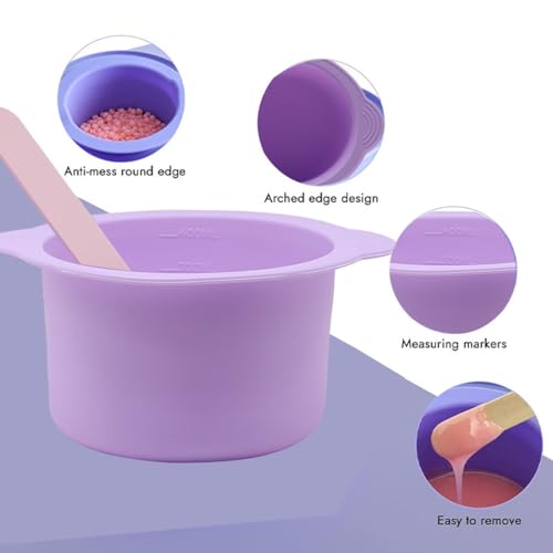 2-pack Silicone Wax Warmer Liner, Silicone Wax Bowl for Wax Warmer, Non-Stick Wax Melt Warmer Wax Pot Replacement, Reusable Wax Melt Liner with 50 Pcs Wax Spatula Sticks for Hair Removal purple