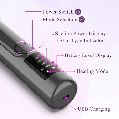 Blackhead Remover Vacuum, Pore Vacuum Cleaner with Heating, 3 Suction Levels & 9 Modes, Facial Pore Cleaner Tool for Nose, T-Zone, Chin, 5 Replaceable Heads, USB Rechargeable Comedone Extractor Kit