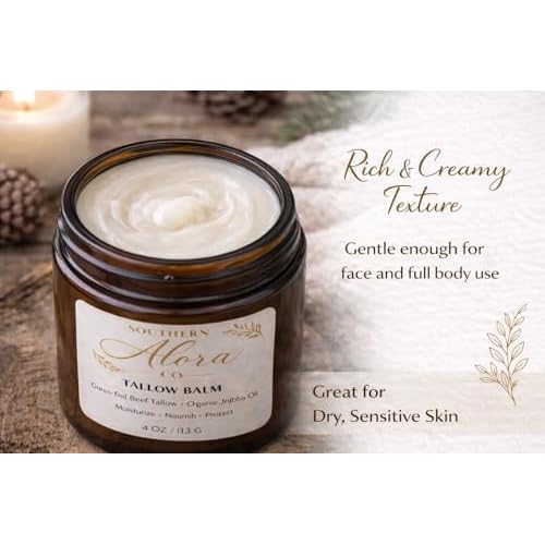 Grass Fed Beef Tallow Balm ?Tallow Moisturizer for Dry & Sensitive Skin ? Natural Face & Body Cream with Organic Jojoba Oil ? Unscented 4 oz