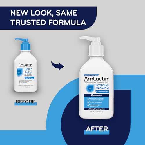 AmLactin Crepe Firming 12 oz Cream & Intensive Healing 7.9 oz Lotion Bundle - Exfoliator and Moisturizer