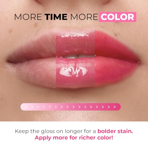 Lamel All-in-One Lip Oil - Lightweight, No-Sticky, Tinted, Plumping, Hydrating Lip Gloss - Lip Balm for Day & Night Use, Long-Lasting Lip Stain, Lip Glow Oil, Lip Plumper Tint - Pink Sparkle ¢à402