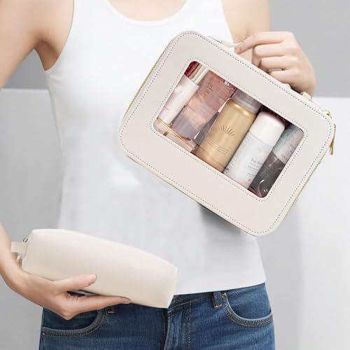Small Clear Makeup Bag with Makeup Brush Bag, Mini Makeup Pouch Car Organizer Bag Travel Toiletry Pouch Slim Makeup Brush Holder Makeup Bags Small with Zipper Purse Essential for Car