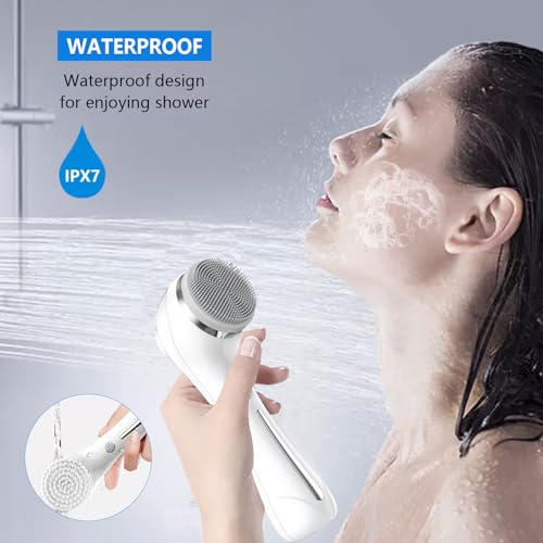 Facial Cleansing Brush, 2 in 1 £×aterproof IPx7 Facial Spin Scrubber Set with 4 Brush Heads, Rechargeable Exfoliating Face Brush Deep Cleansing, Gently Exfoliate and Remove Blackhead
