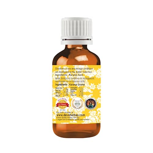 Deve Herbes Karanja Seed Oil (Pongamia pinnata) | Cold Pressed | Pure | Natural | Undiluted | For Diluting Essential oils | For Skin & Massage | Non-Sticky| Lightweight| Men & Women | 100ml (3.38 oz)
