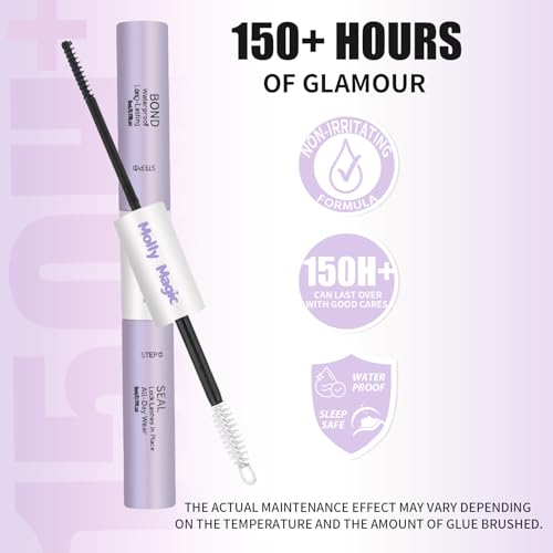 Molly Magic Aphrodite Lash Clusters Kit, Wispy Natural 8-18mm D Curl Individual DIY False Eyelash Extensions with Lash Bond and Seal, Thin Invisible Black Band