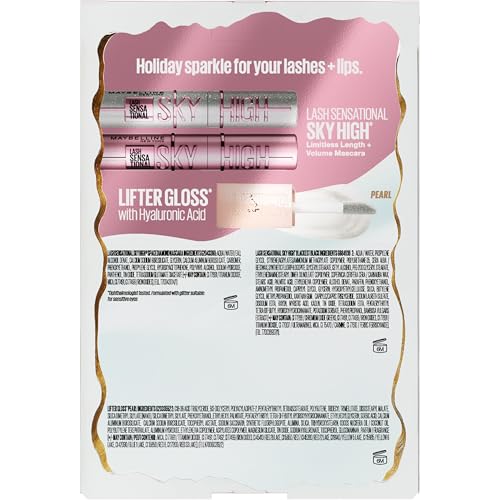 Maybelline Lash Sensational Holiday Makeup Kit, Includes Full-Size Sky High Mascara, Lash Sensational Glitter Mascara and Lifter Gloss, 1 Makeup Gift Set