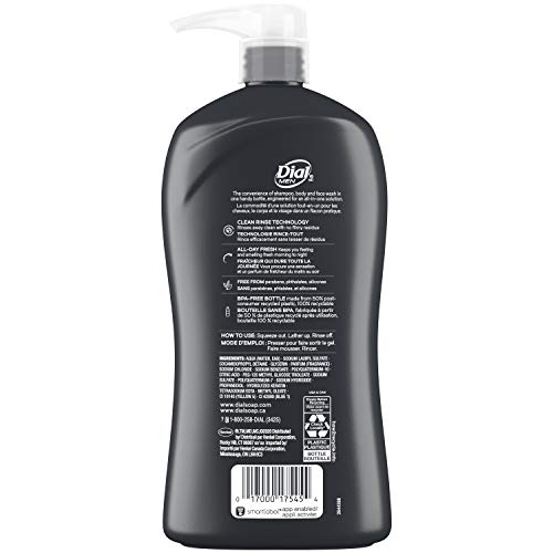 Dial Men 3 in 1 Body, Hair and Face Wash, Recharge, 32 Fl Oz, Cedar Leaf Scent, Cleanses Deep + Gentle on Skin with Clean Rinse Technology (Pack of 2)