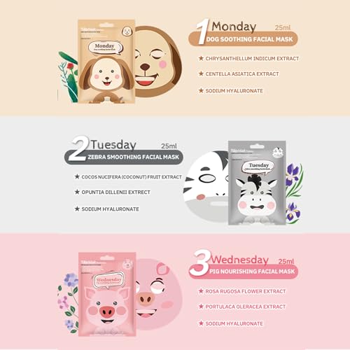 Erinde 14 Pack Animal Character Face Masks Skincare, Spa Masks Sheet for All Skin Types, Face Mask, Spa Gifts, Birthday Party Gifts, Girls' Night, Skincare Party, Facial Masks for Kids Teens Skin Care