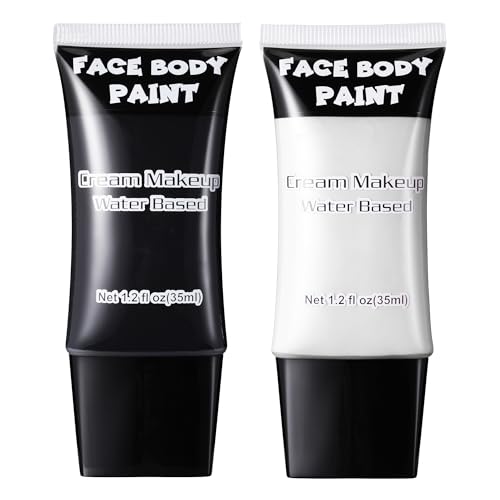 CCbeauty White & Black Face Paint, Cream Face Painting Kit, Professional Water Based Body Paint, Full Coverage Foundation Makeup, Halloween SFX Makeup For Clown Joker Mimes Skeleton Vampire Costume
