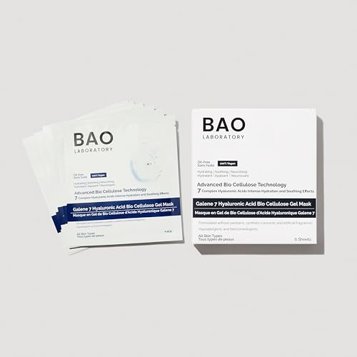 Galene 7 Hyaluronic Acid Bio Cellulose Gel Mask | Intense Hydration & Soothing Effects for Face | Skin Care Face Facial Mask | 100% Vegan, 330 g (6 pairs)