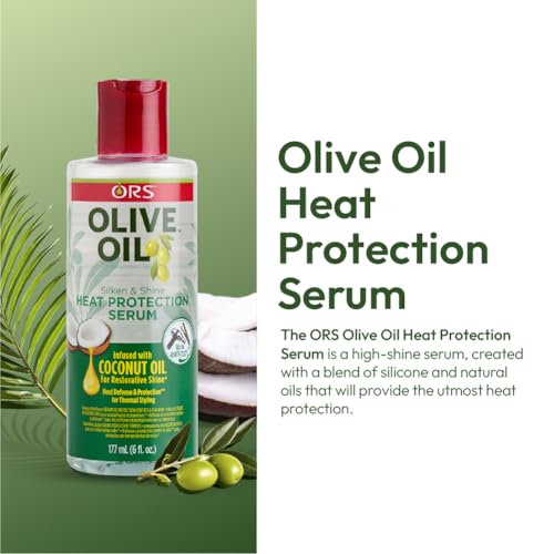 ORS Heat Protection Hair Serum infused with Coconut Oil for Restorative Shine Olive Oil Style and Curl Smooth-N-Hold Pudding - Bundle