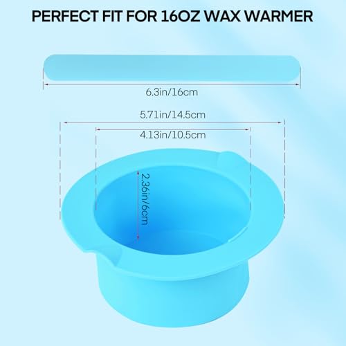 2Pcs Silicone Wax Pot Liner, Yofuly 17oz Wax Silicone Bowls with Two Spatula Sticks, Blue Wax Warmer Liners for Women Hair Removal, Esthetician Waxing Supplies Accessories