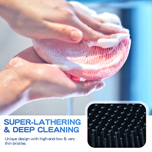 Manmihealth Soft Silicone Shower Brush, Super-Lathering and Deep-Cleaning Body & Face Scrubber, Gentle Exfoliating Bath Glove for All Skin Types(Black*2)