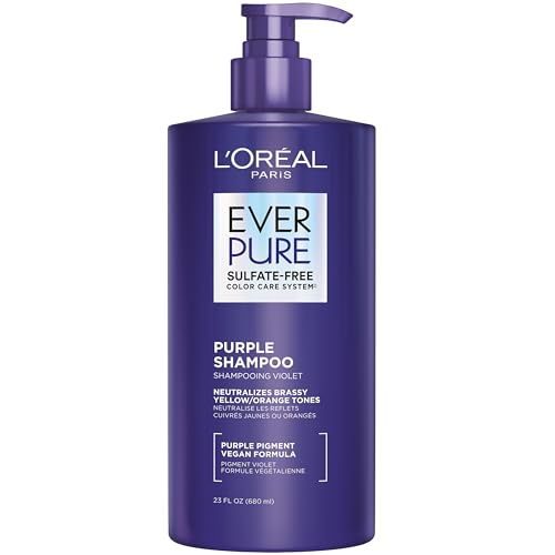L¡¯Oreal Paris Sulfate Free Brass Toning Purple Shampoo for Blonde, Bleached, Silver, or Brown Highlighted Hair, EverPure, 23 Fl Oz (Packaging May Vary)