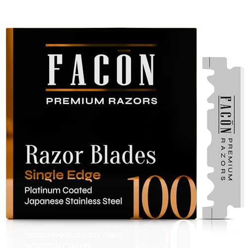 100 Fac?n Single Edge Razor Blades for Barber Straight Razor, Straight Razor Blades for Shaving, Platinum Japanese Stainless Steel for Smooth & Precise Shave, Premium Replacement Barber Razor Blade
