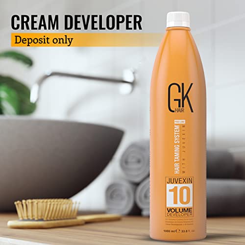 Global Keratin GK HAIR Professional Hair Creme 10 Volume Developer 33.8 Fl Oz for Hair Coloring Bleach - High-Performance Long Lasting Semi-Permanent Hair Color Toner Dye