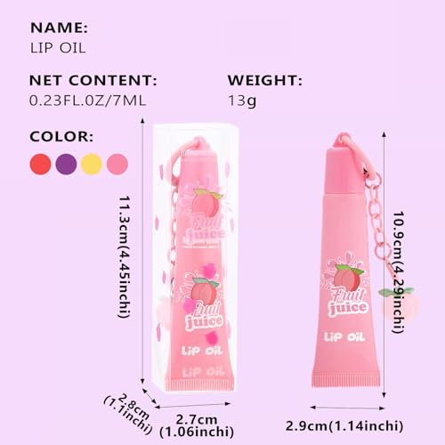 4 Colors Hydrating Lip Gloss Keychain,Glossy Plumping Nude Fruit Flavored Lip Gloss for Girls,High Shine Finish Lip Jelly Liquid Lipstick for Women