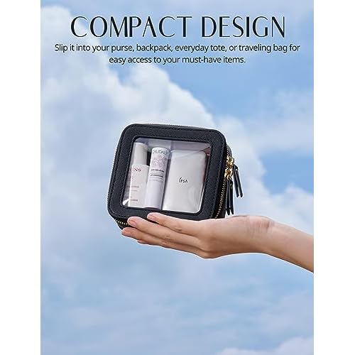 Popvibe Clear Makeup Bag Travel Cosmetic Case Transparent Toiletry Bag with Zipper, Portable Make Up Organizer Traveling Compact Car Bag for Essentials