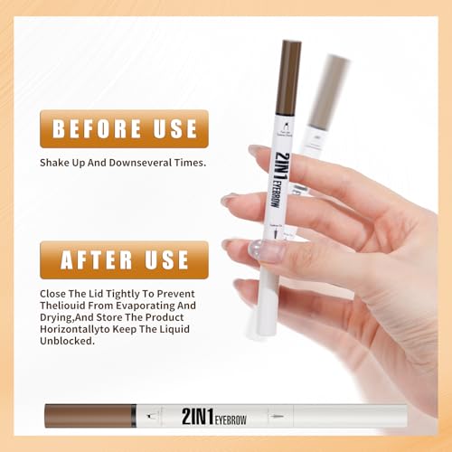 Microblading Eyebrow Pen - Dual-Ended 2-in-1 Eyebrow Pen with Brush, Waterproof Smudge-Proof Liquid Formula for Natural Full Brows (1#Light Brown)