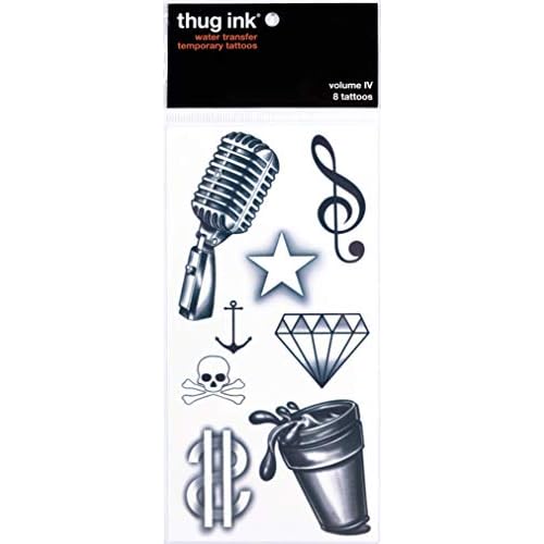 Temporary Tattoos ? Volume IV ? 8-Piece Set | Microphone, Dollar Sign, Anchor & More | Fake Water-Transfer Tattoos ? Face & Body Temporary Ink for Fun & Flex