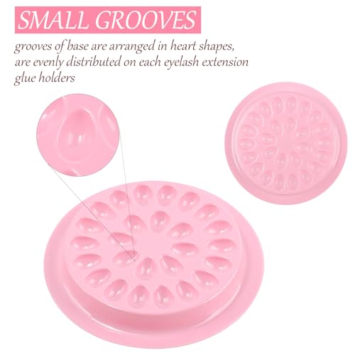 Disposable Plastic Eyelash Flower Glue Ring Lash Extension Blossom Holder Cup (pink-round shape without sticker)