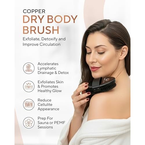 TheraCopper Copper Body Brush - Premium Ionic Copper Dry Brushing Body Brush for Lymphatic Drainage - Natural Copper-Bristles for Exfoliation, Cellulite Reduction, Improve Circulation & Radiant Skin