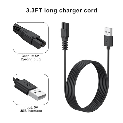 USB Fast Wall Charger for oneisall Low Noise Dog Clippers P2, 26225202-003DE, C61, X2N5, X2, K52NTS, N6, A11 Cat Hair Trimmer, 3.3ft Replacement Charging Cord for SUPRENT Hair Clippers