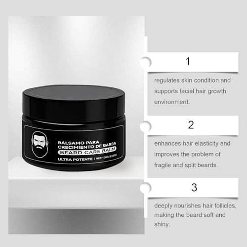 Estimulante Para de Barba, B?lsamo de Crecimiento Ultra Potente, 3.53 oz Barba Crema, Beard Growth Balm, Moisturizes & Strengthens Beard