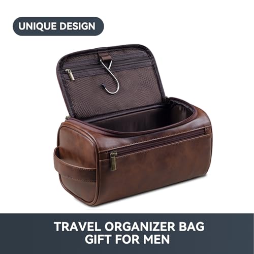 Toiletry Bag for Men, Small Leather Travel Pouch Bag with Hanging hook,Travel Essentials Dopp kit, Men's Shaving Grooming Kit,Gifts for Father, Dad, Boyfriend, Grandpa, Shaving Kit