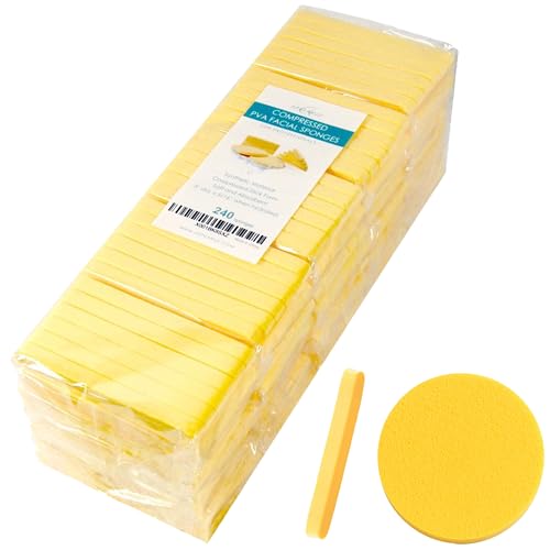 APPEARUS Compressed Facial Sponges (240 Count) ? Round PVA Face Sponge Sticks for Estheticians ? Soft Disposable Cleansing for Makeup Removal & Mask ? Absorbs 12x Water
