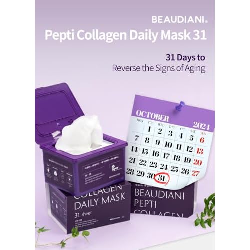 BEAUDIANI Pepti Collagen Daily Sheet Mask (31 Count) ? Hydrating & Firming Face Mask with 7 Collagens, 6 Peptides & Hyaluronic Acid | Korean Skincare