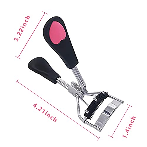 Stainless Steel Eyelash Curler with Built-in Comb Pinch Pain-Free Lash Curler with Brush Suitable for Any Eye Shapes and Sizes and with 5 Silicone Refill Pads (Black)