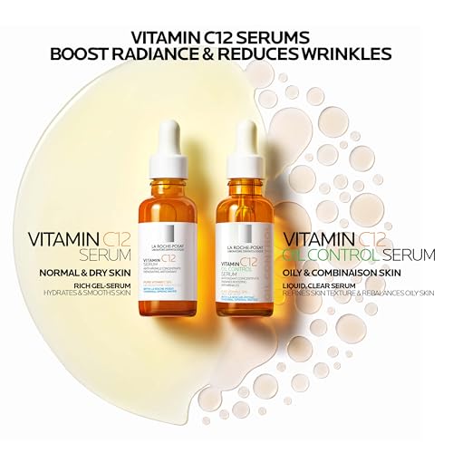 La Roche-Posay Pure 12% Vitamin C Serum For Face With Hyaluronic Acid & Salicylic Acid, Hydrating Face Serum, Boost Radiance & Reduce Wrinkles, 2 Formulas for Normal or Oily Skin Control