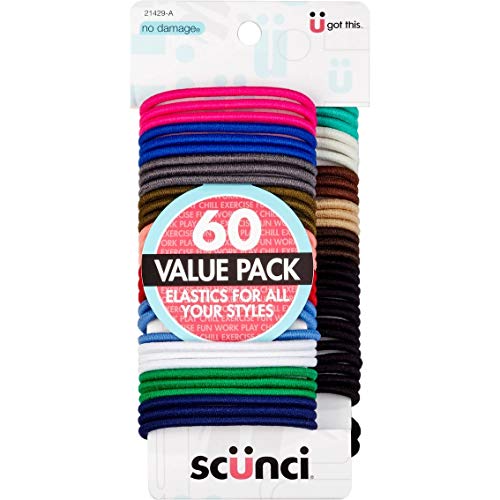 Scunci 2142903A048 No Damage Assorted Colors Elastics44; 60 Count & Pack of 33