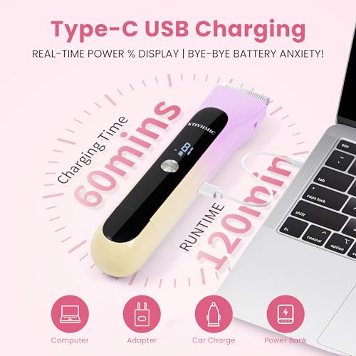 2 in 1 Electric Shaver Bikini Trimmer for Women with Digital Display, Dual Head LED Arrow Indicator, IPX7 Waterproof Wet & Dry Use Electric Razor for Leg Arm Body Face Bikini