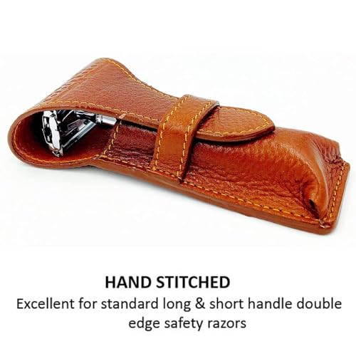 Parker Genuine Leather Travel Case for Safety Razor ? Stylish Protective Storage Pouch for DE Razors (For Standard & Long Handle Lengths)