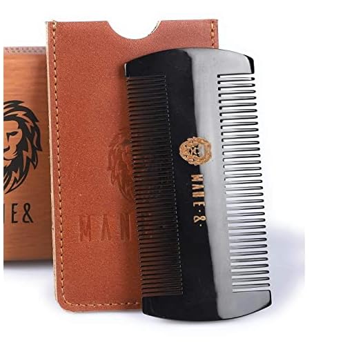 Premium Oxhorn Dual Action Beard Comb and Travel Beard Brush Bundle by Man & Mane