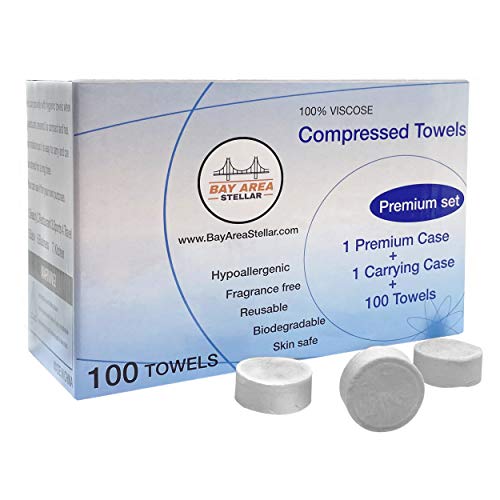 Compressed Towel Tablets 100PCS with Water Carrying Case for Outdoor, Traveling, Camping, Sports, Baby, Home