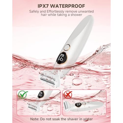 Bikini Trimmer for Women, Rechargeable 4H Use Electric Razors for Women with LED Display Painless 5 in 1 Facial Nose Pubic Hair Removal IPX7 Waterproof Body Shaver for Leg Armpit Eyebrows Femal Gift