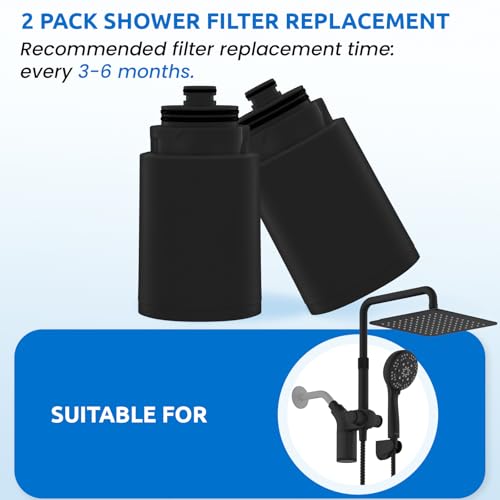 Ryamen Shower Head Filters Replacement ONLY for Dual 10" Filtered Shower Head Combo, Effective Chlorine Removal Rate¡Ã90%, 2-Pack (Black)