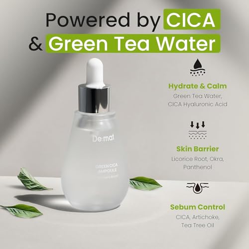 Green Cica Ampoule with 72% Green Tea, Cica & 8-Layer Hyaluronic Acid | Soothing & Sebum Control Pore Serum for Blackheads and Enlarged Pores | For Oily & Combination Skin (1.7 fl oz)