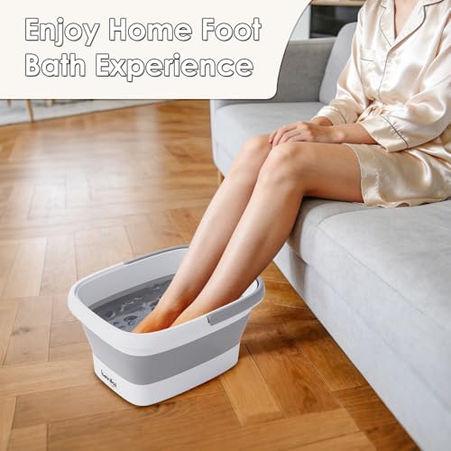 Beinilai Collapsible Foot Bath Basin for Soaking Feet,Foot Soak Tub,Plastic Foot Bucket with Handles and Massage Acupoint,Foldable Laundry Basket-Gery