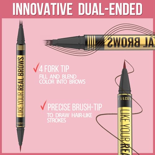 Eyebrow Pen - Microblading eyebrow pencil with Micro-Fork Tip & Precision Tip for Natural Brows, Eyebrow Pencils for Women, Dual-Ended Brow Brush, Waterproof, Dark Brown